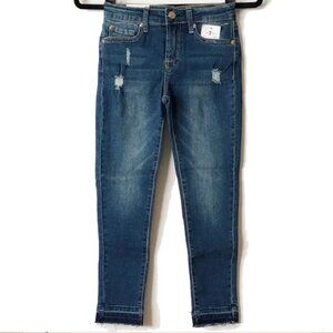 NWT 7FAM Girls The Ankle Skinny Jeans 12 Raw Hems Mid-Rise Destroyed Medium Wash